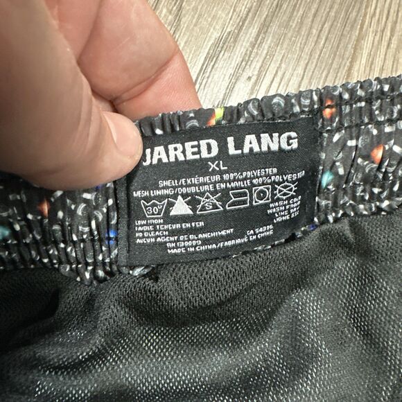 Jared Lang Mens Shorts SZ XL  Lined Swim Trunks Beach Black Geometric Patterned - Picture 6 of 8